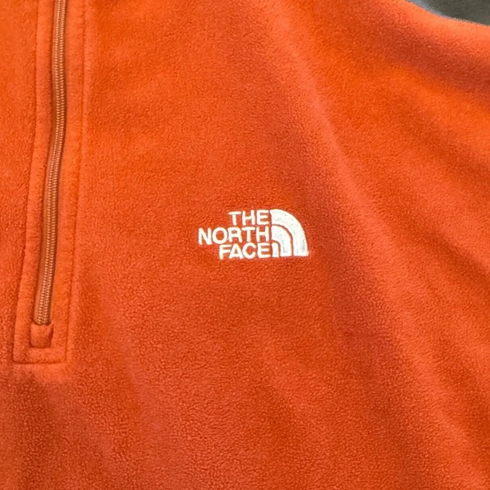 The North Face TKA 100 Mens Fleece Quarter Zip Pullover Orange Gray Large